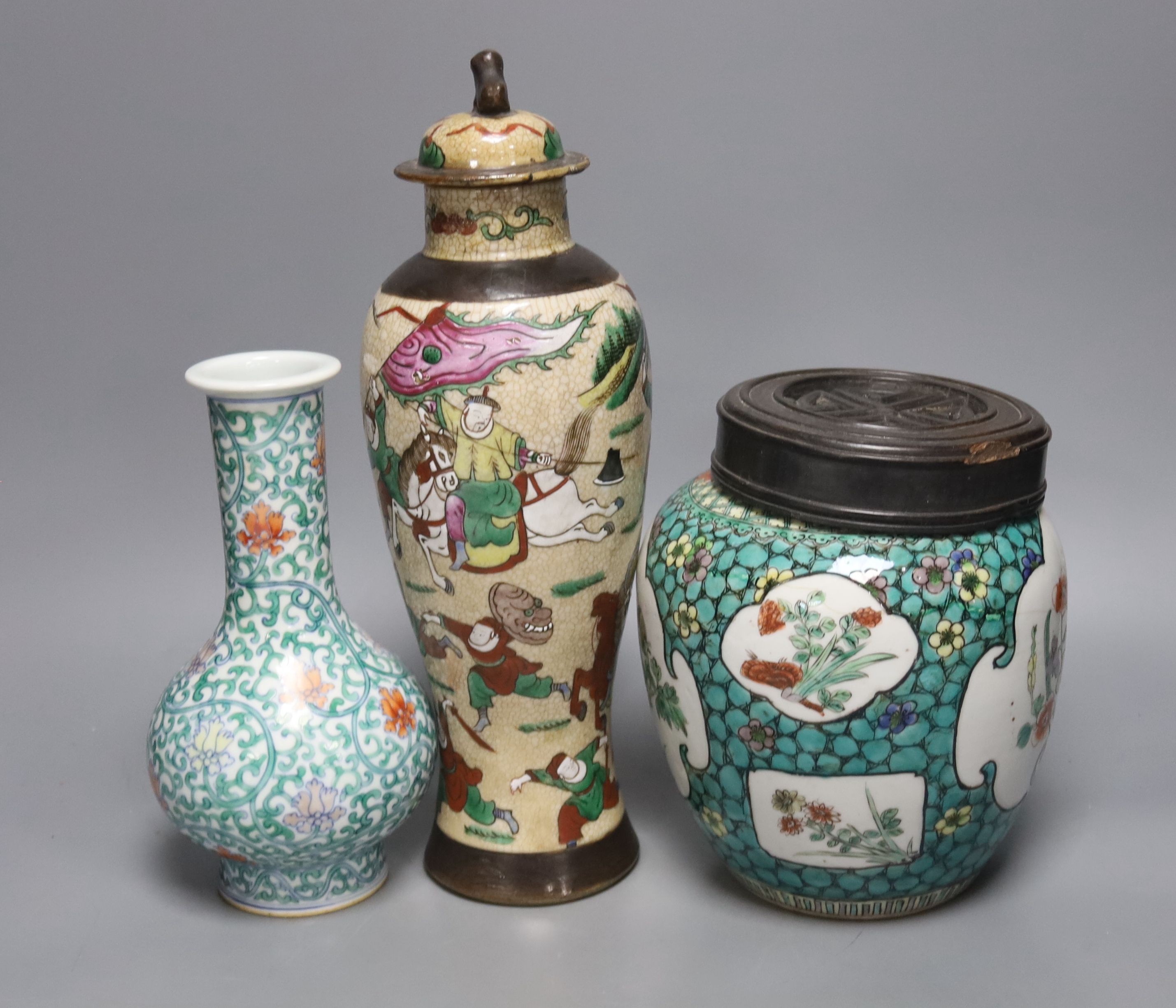 Two 19th century Chinese jars and a later doucai vase